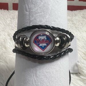Philadelphia Phillies Baseball Faux Leather Braided Snap Bracelet